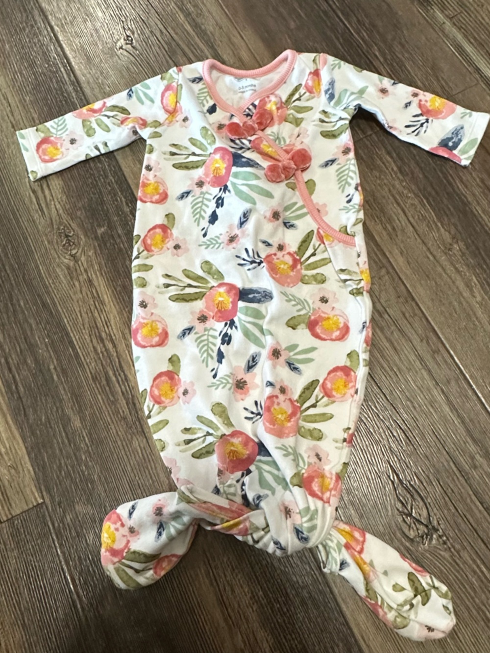 Mudpie floral knot gown baby girl 0-3 months velvet bow